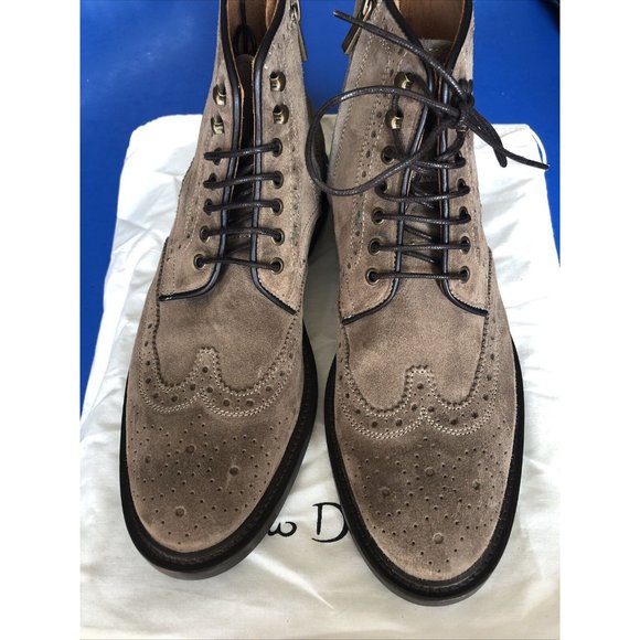 NWT Massimo Dutti Mens Taupe Suede Wing Tip Lace-Up Zip Boots Size 8 US 41 - Picture 2 of 10